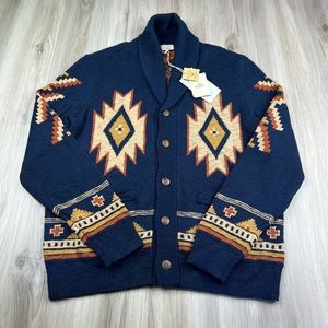 Faherty B.Yellowtail Cardigan Mens L Wolf Mountain Aztec Southwestern Sweater